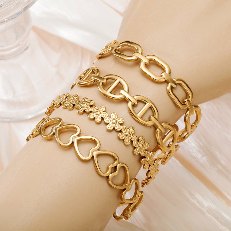Retro Oil-Pressed Stainless Steel Hollow Heart Flower Bracelet Electroplated High-End Light Luxury Women'S Bracelet - Image 2